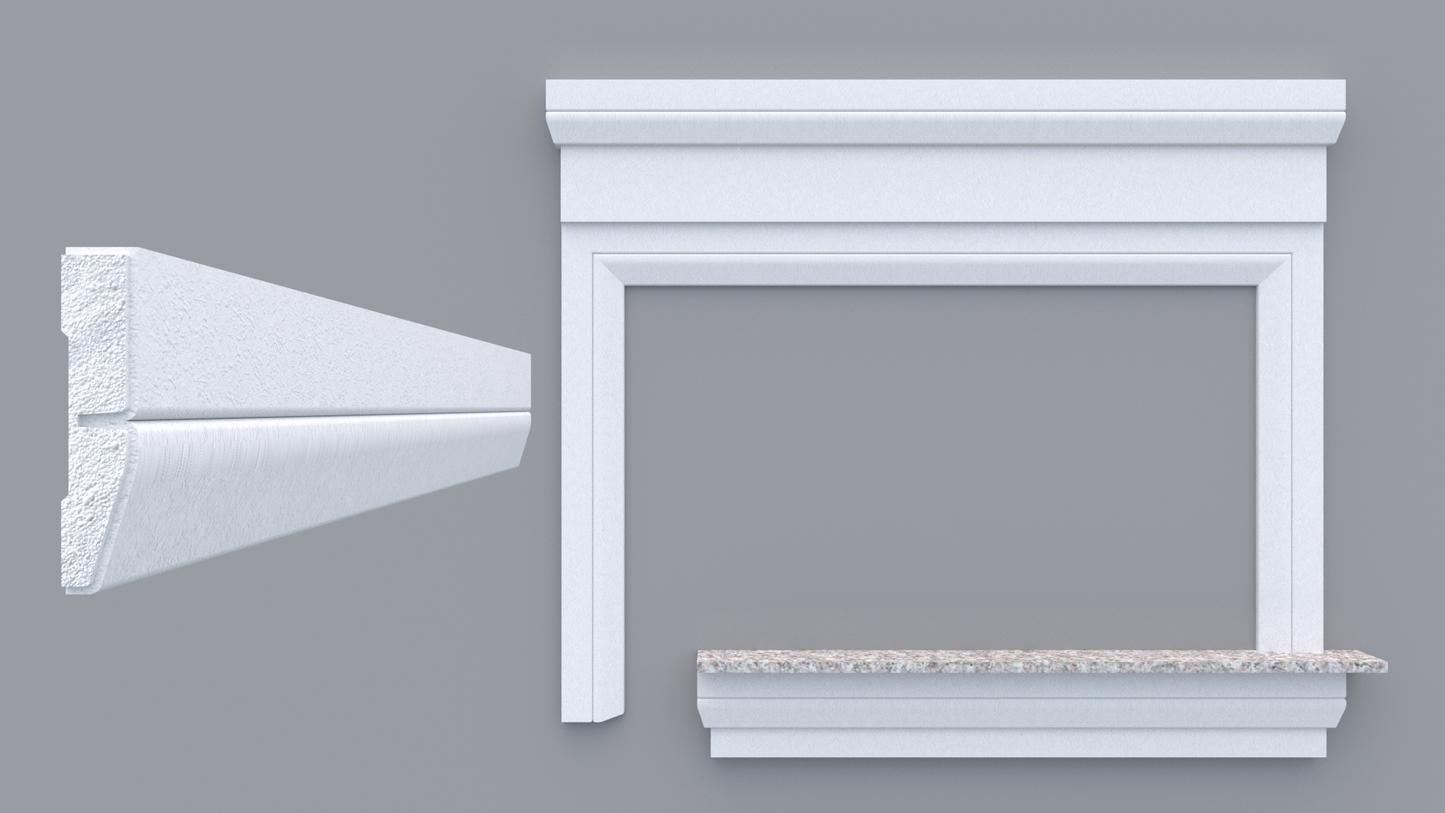 Profil decorativ din polistiren pentru geamuri si usi TRIMINNO-A0034, folosit ca si ancadrament,solbanc sau cornisa de dimensiuni 25x120x2000