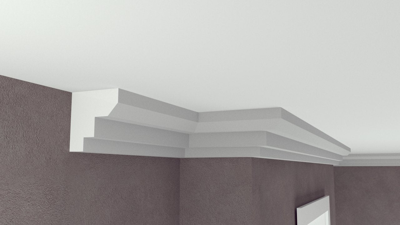Profil Decorativ din Polistiren pentru Tavane de Interior CIS0003, folosit ca si cornisa de dimensiuni 100x110x2000