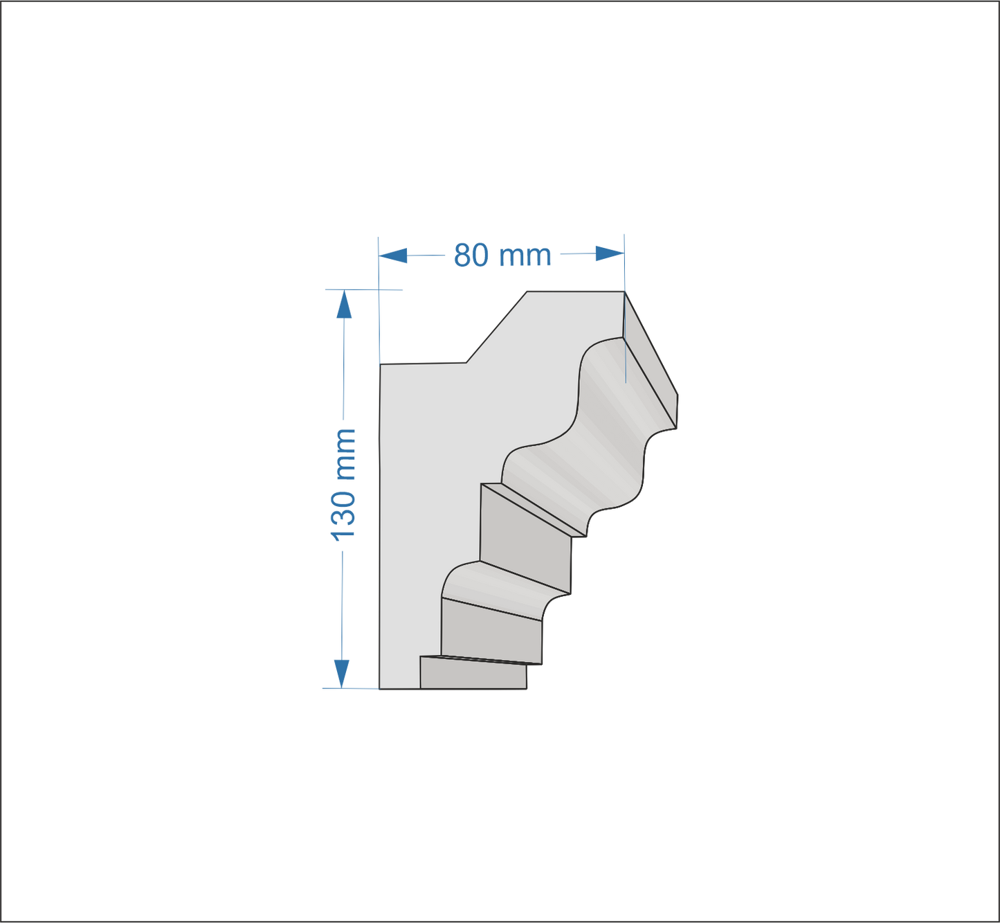 Profil Decorativ din Polistiren pentru Tavane de Interior CIL0007, folosit ca si cornisa pentru Bandă LED de dimensiuni 80x130x2000