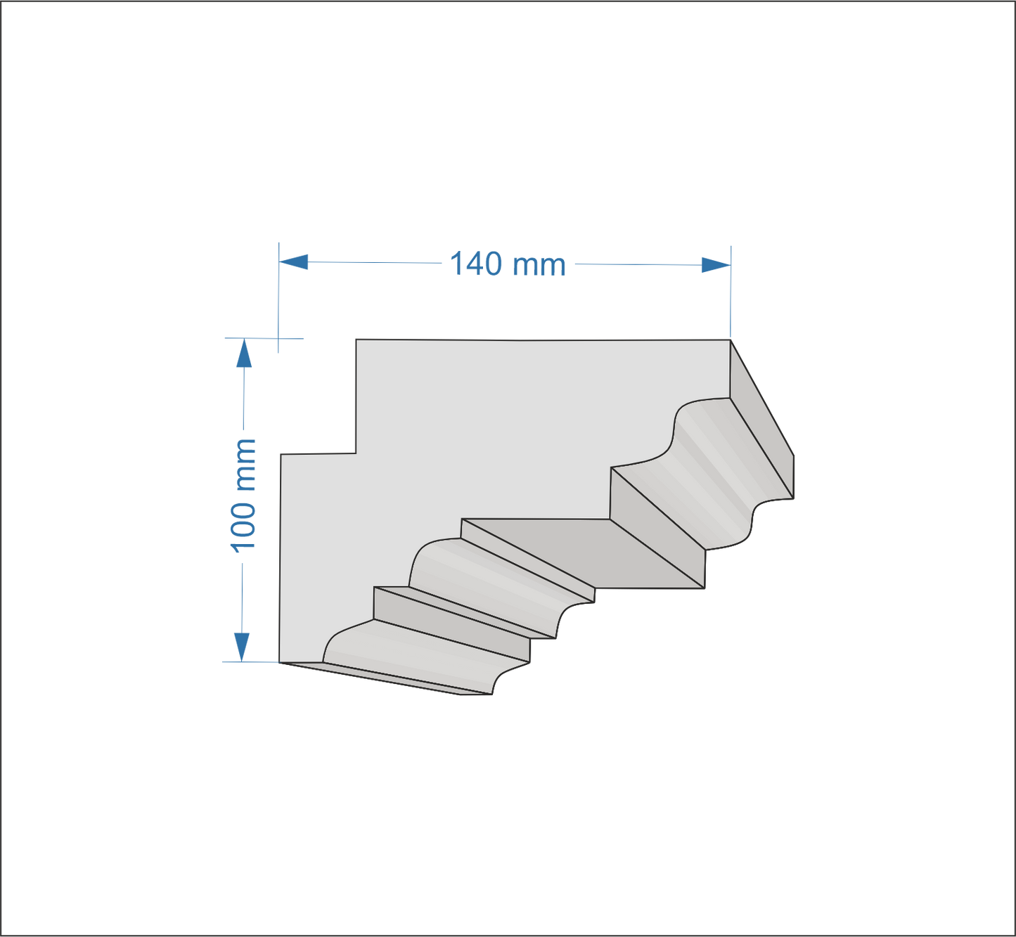 Profil Decorativ din Polistiren pentru Tavane de Interior CIL0013, folosit ca si cornisa pentru Bandă LED de dimensiuni 140x100x2000