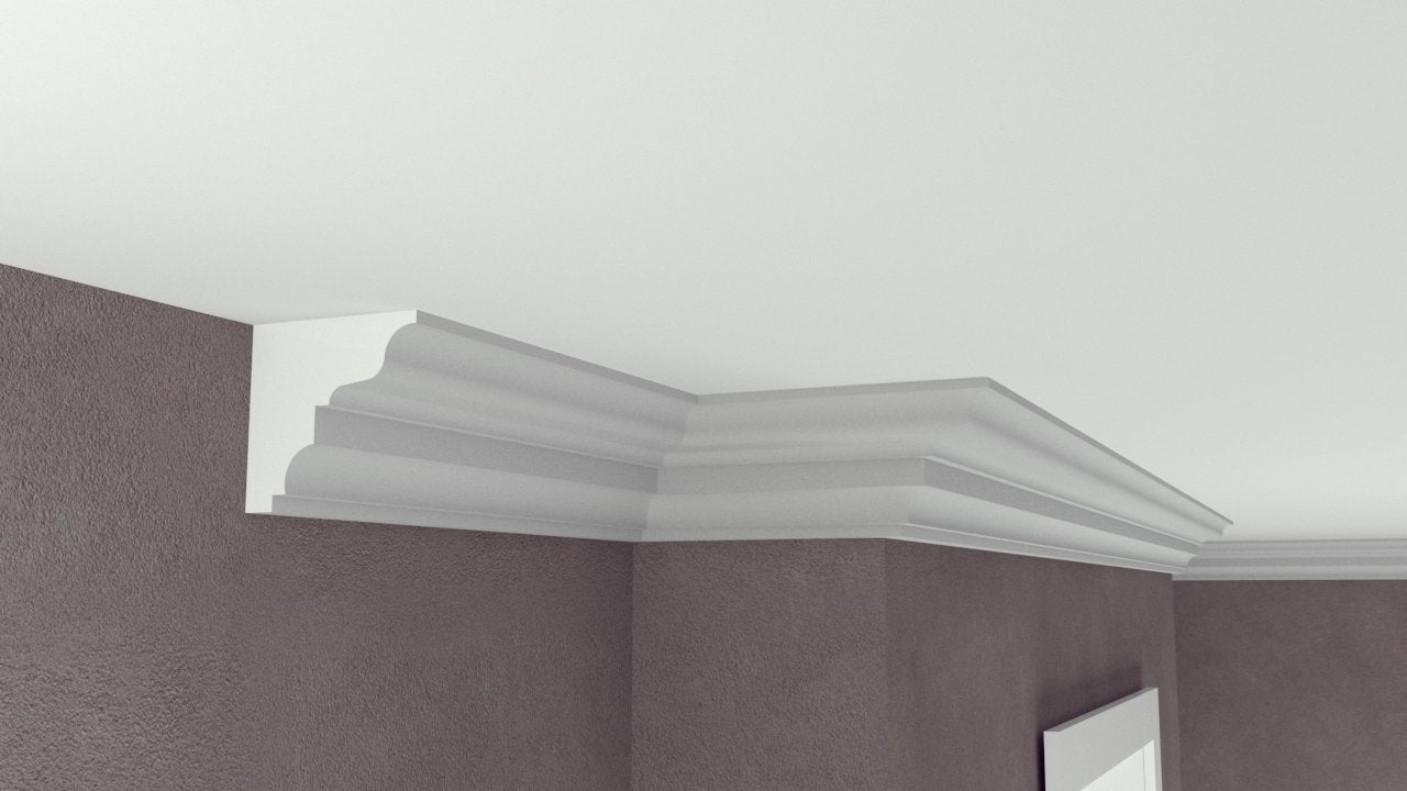 Profil Decorativ din Polistiren pentru Tavane de Interior CIS0013, folosit ca si cornisa de dimensiuni 100x100x2000