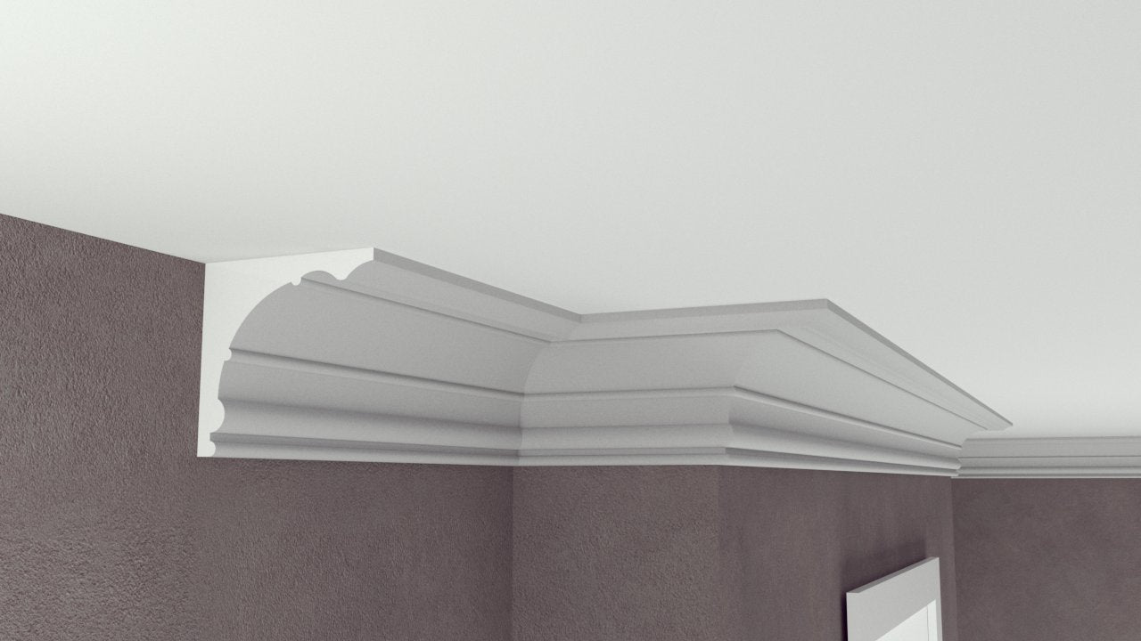 Profil Decorativ din Polistiren pentru Tavane de Interior CIS0014, folosit ca si cornisa de dimensiuni 125x125x2000