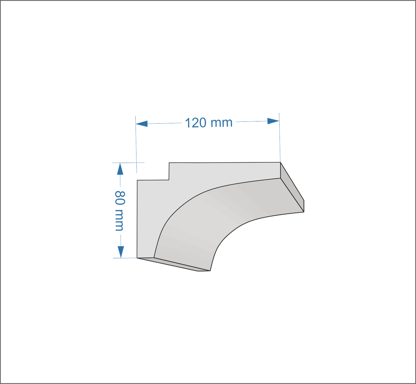 Profil Decorativ din Polistiren pentru Tavane de Interior CIL0015, folosit ca si cornisa pentru Bandă LED de dimensiuni 120x80x2000