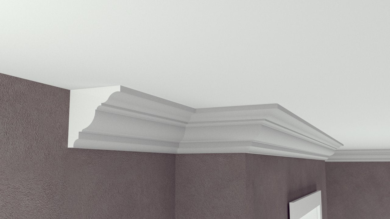 Profil Decorativ din Polistiren pentru Tavane de Interior CIS0015, folosit ca si cornisa de dimensiuni 110x110x2000
