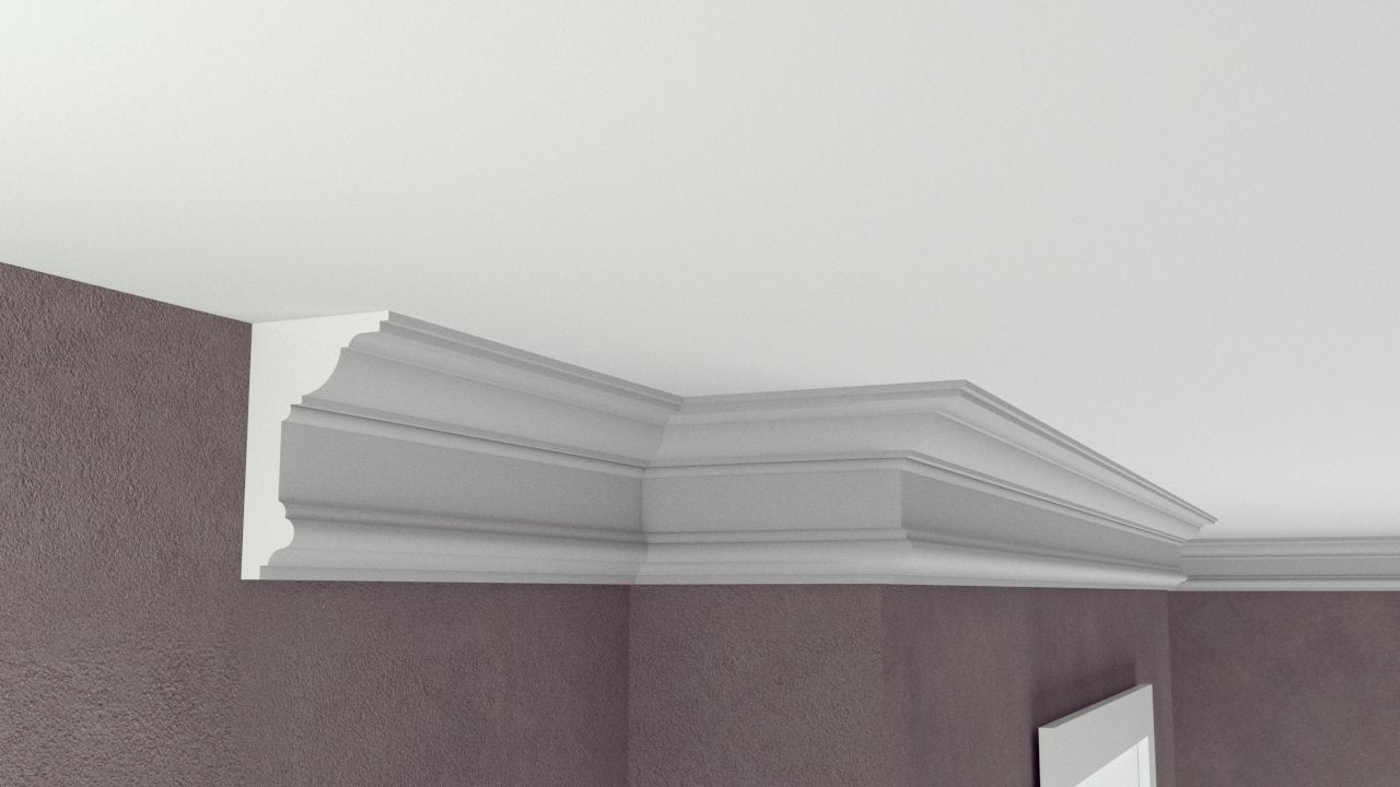 Profil Decorativ din Polistiren pentru Tavane de Interior CIS0016, folosit ca si cornisa de dimensiuni 134x85x2000