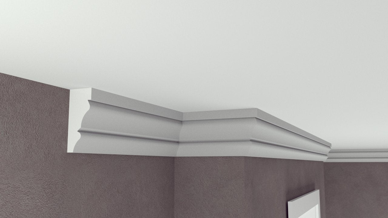 Profil Decorativ din Polistiren pentru Tavane de Interior CIS0017, folosit ca si cornisa de dimensiuni 120x50x2000