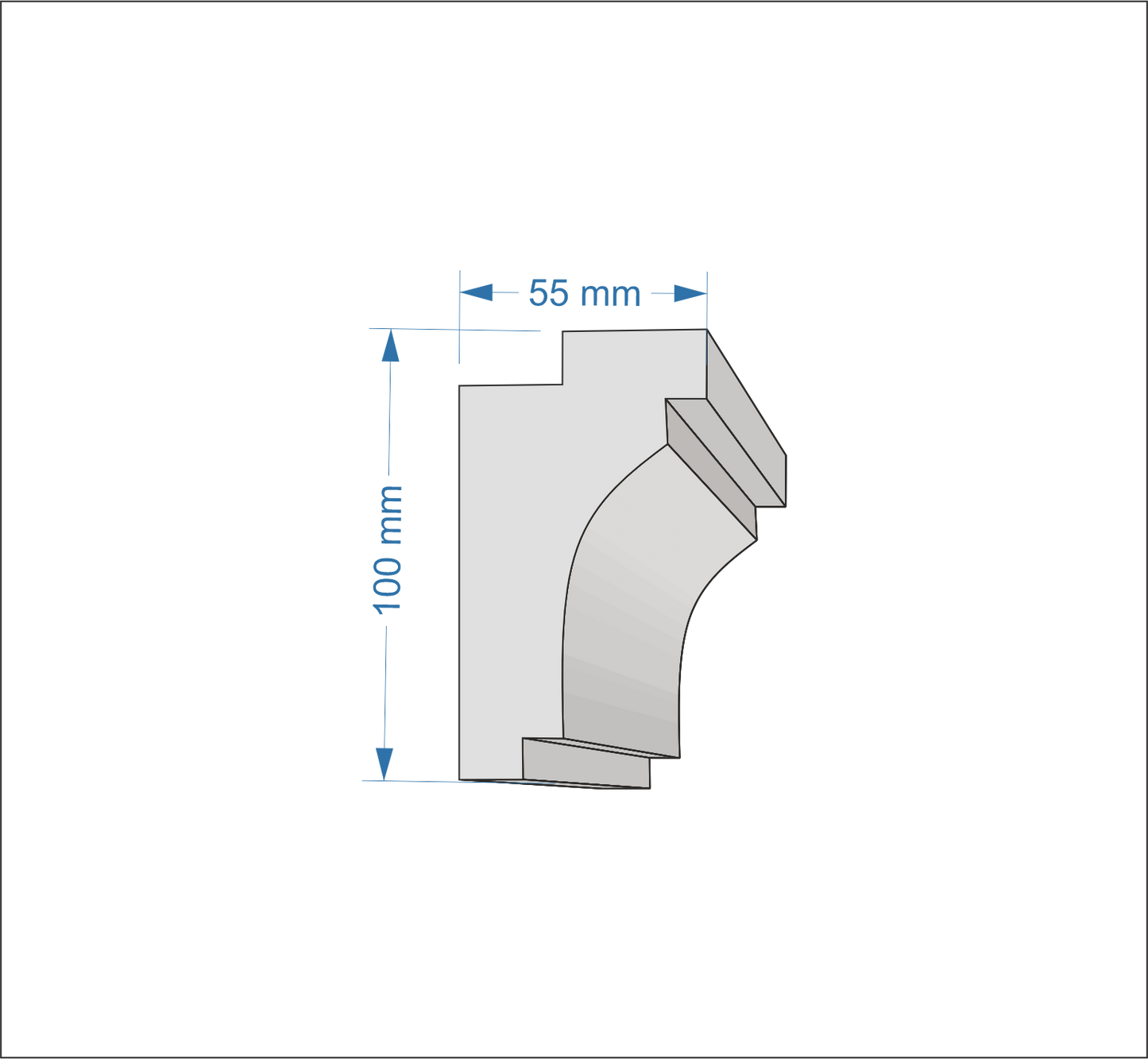 Profil Decorativ din Polistiren pentru Tavane de Interior CIL0020, folosit ca si cornisa pentru Bandă LED de dimensiuni 100x55x2000