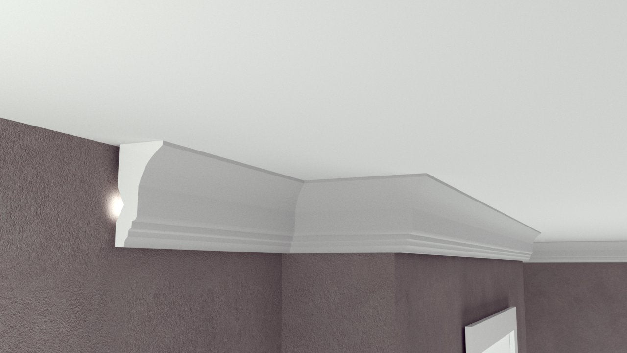 Profil Decorativ din Polistiren pentru Tavane de Interior CIL0037, folosit ca si cornisa pentru Bandă LED de dimensiuni 120x60x2000