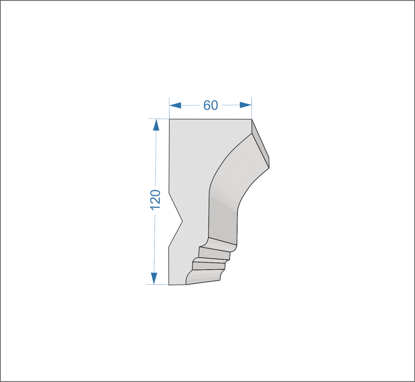 Profil Decorativ din Polistiren pentru Tavane de Interior CIL0037, folosit ca si cornisa pentru Bandă LED de dimensiuni 120x60x2000