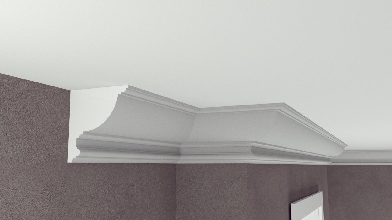 Profil Decorativ din Polistiren pentru Tavane de Interior CIS0001, folosit ca si cornisa de dimensiuni 125x135x2000