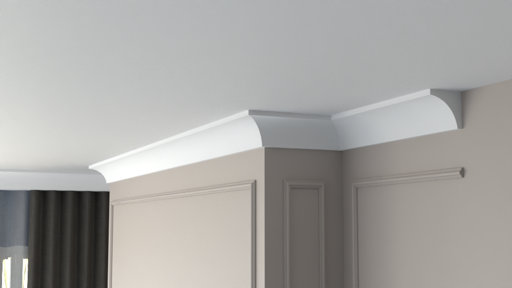 Profil Decorativ din Polistiren pentru Tavane de Interior CIS0019, folosit ca si cornisa de dimensiuni 90x90x2000
