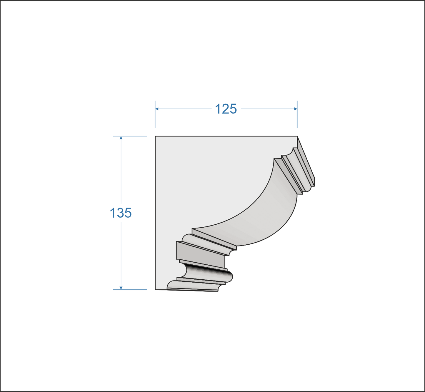 Profil Decorativ din Polistiren pentru Tavane de Interior CIS0001, folosit ca si cornisa de dimensiuni 125x135x2000
