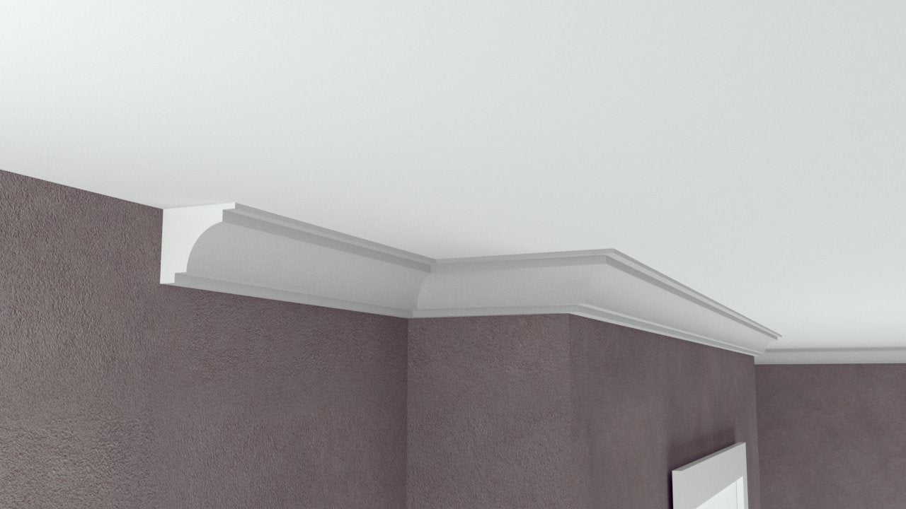 Profil Decorativ din Polistiren pentru Tavane de Interior CIS0004, folosit ca si cornisa de dimensiuni 64x70x2000