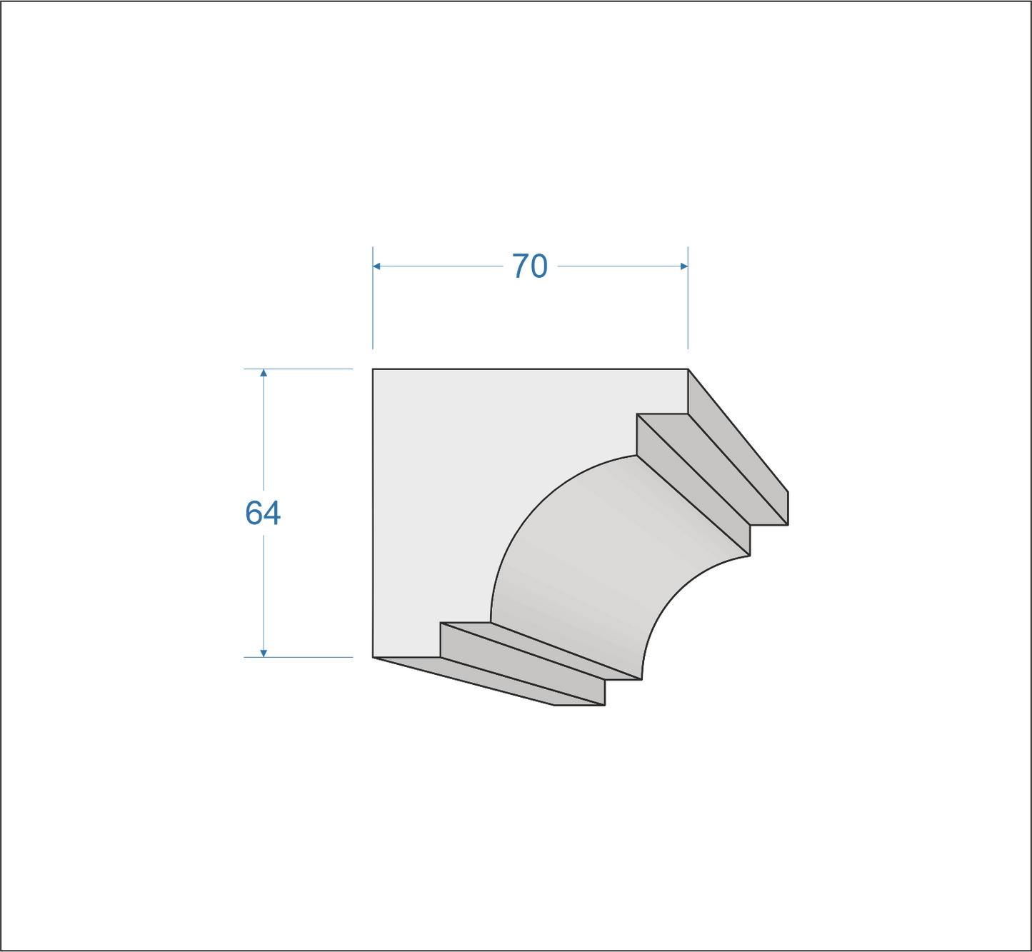Profil Decorativ din Polistiren pentru Tavane de Interior CIS0004, folosit ca si cornisa de dimensiuni 64x70x2000