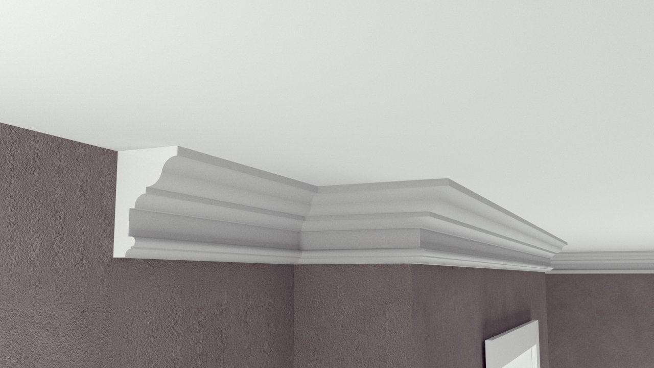 Profil Decorativ din Polistiren pentru Tavane de Interior CIS0005, folosit ca si cornisa de dimensiuni 80x120x2000