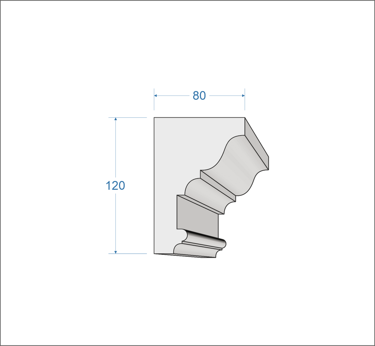 Profil Decorativ din Polistiren pentru Tavane de Interior CIS0005, folosit ca si cornisa de dimensiuni 80x120x2000