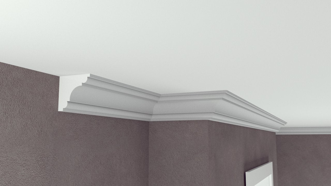 Profil Decorativ din Polistiren pentru Tavane de Interior CIS0007, folosit ca si cornisa de dimensiuni 80x80x2000