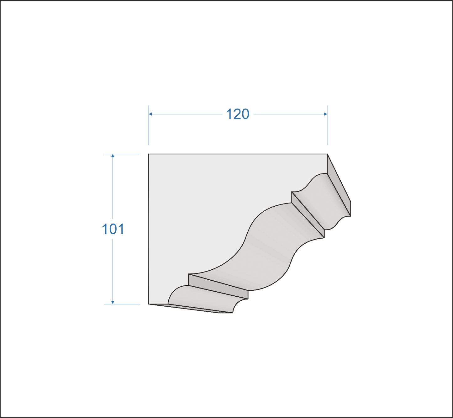 Profil Decorativ din Polistiren pentru Tavane de Interior CIS0008, folosit ca si cornisa de dimensiuni 120x101x2000