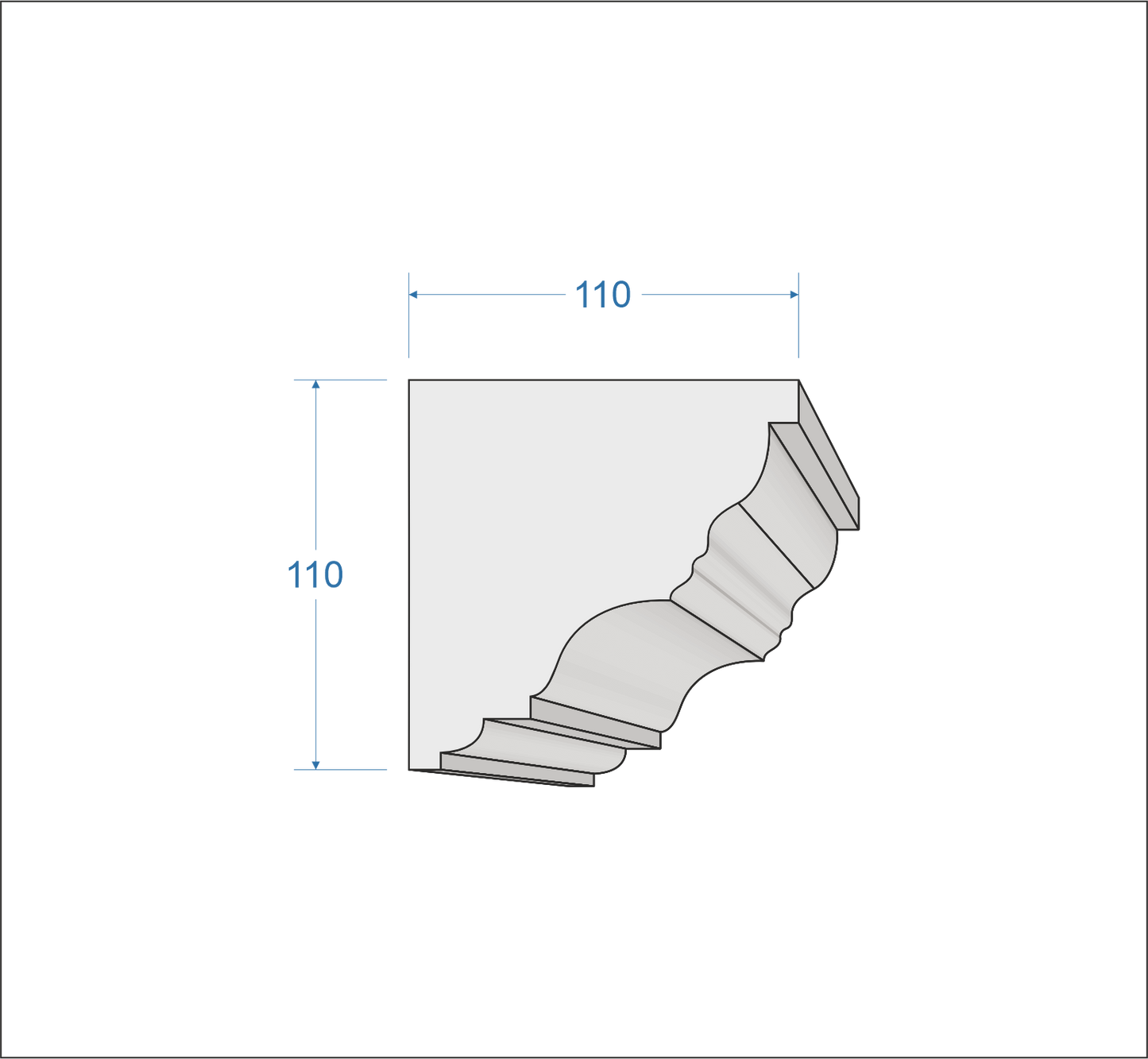Profil Decorativ din Polistiren pentru Tavane de Interior CIS0009, folosit ca si cornisa de dimensiuni 110x110x2000
