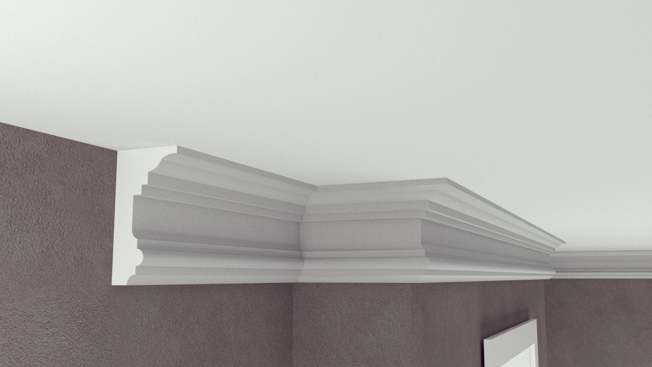 Profil Decorativ din Polistiren pentru Tavane de Interior CIS0010, folosit ca si cornisa de dimensiuni 150x80x2000