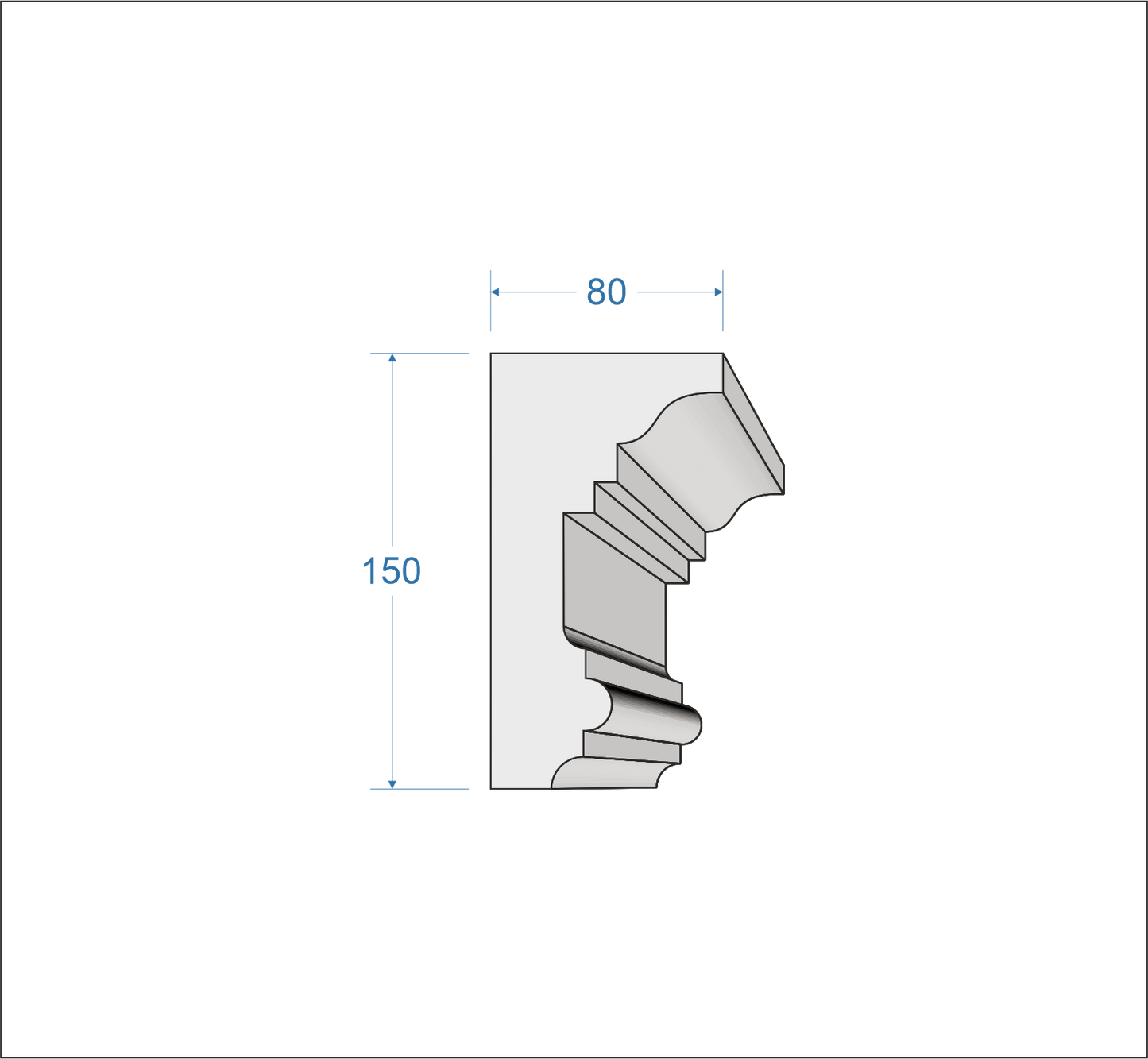 Profil Decorativ din Polistiren pentru Tavane de Interior CIS0010, folosit ca si cornisa de dimensiuni 150x80x2000