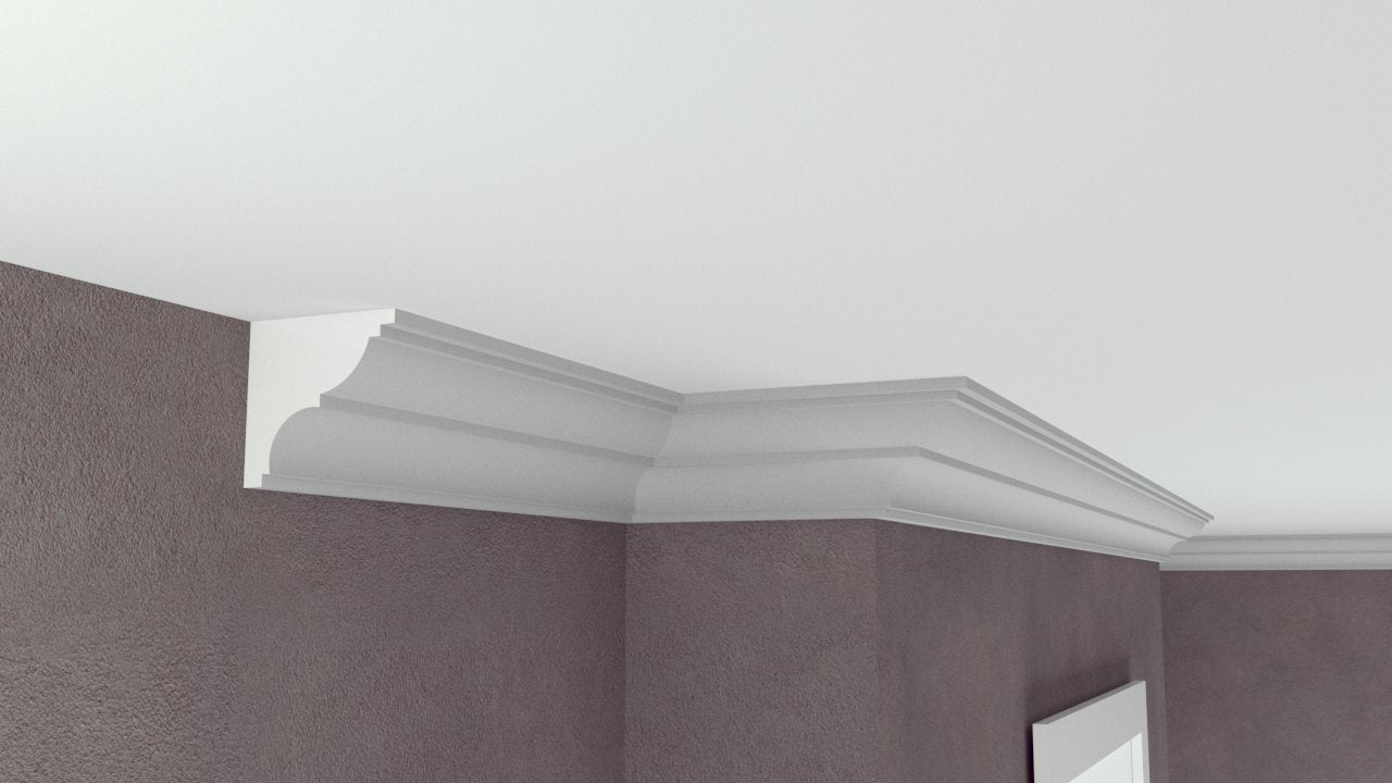 Profil Decorativ din Polistiren pentru Tavane de Interior CIS0011, folosit ca si cornisa de dimensiuni 90x90x2000