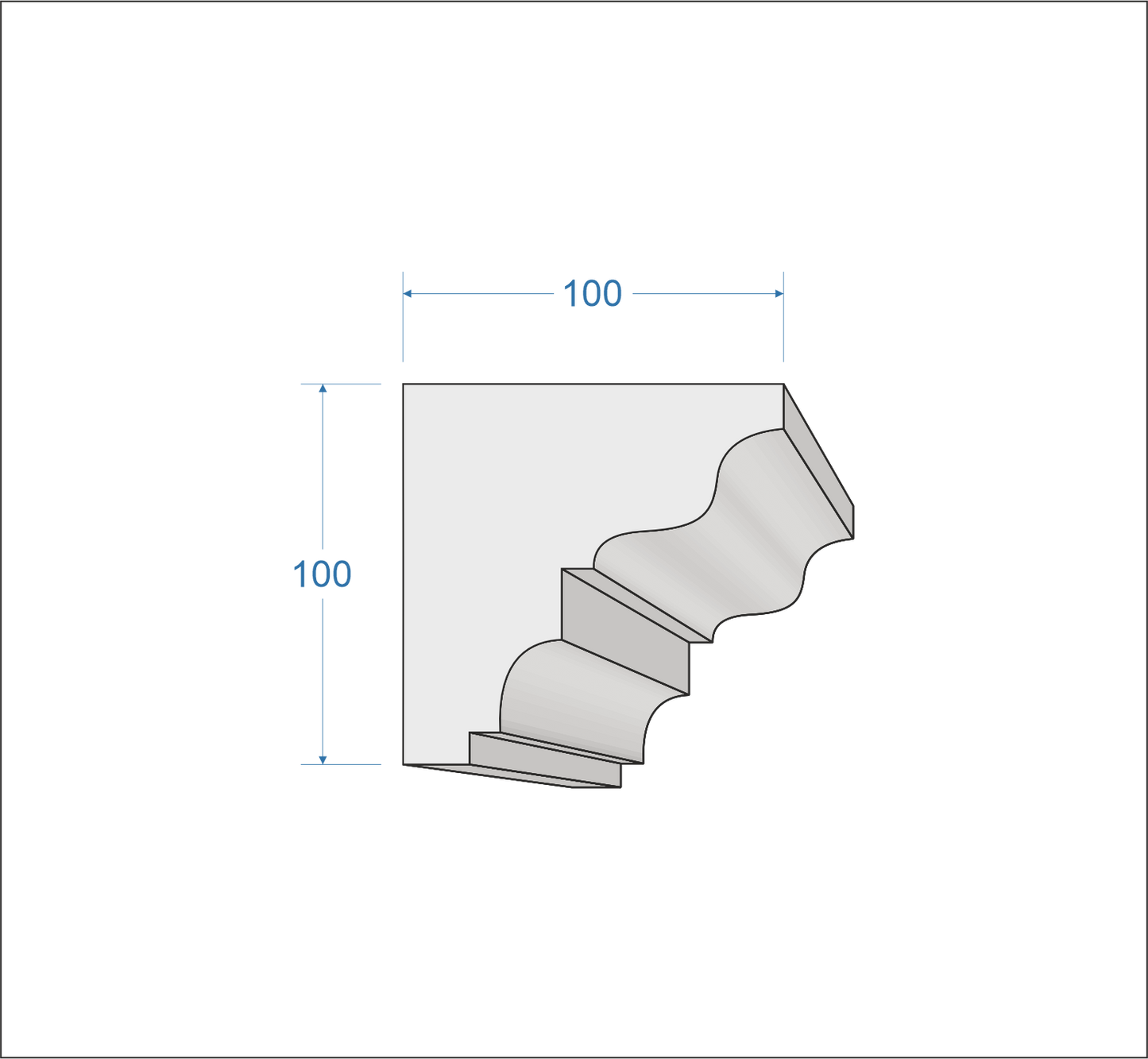 Profil Decorativ din Polistiren pentru Tavane de Interior CIS0013, folosit ca si cornisa de dimensiuni 100x100x2000