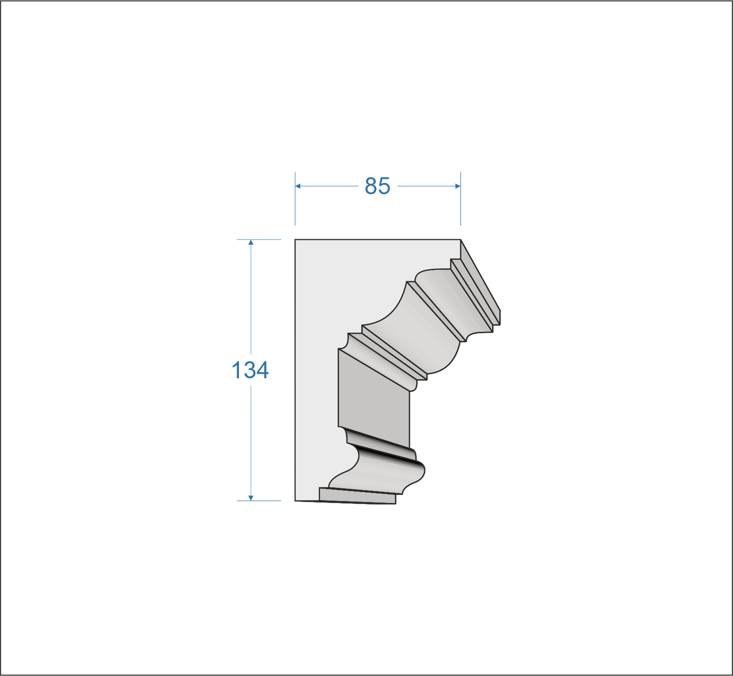 Profil Decorativ din Polistiren pentru Tavane de Interior CIS0016, folosit ca si cornisa de dimensiuni 134x85x2000