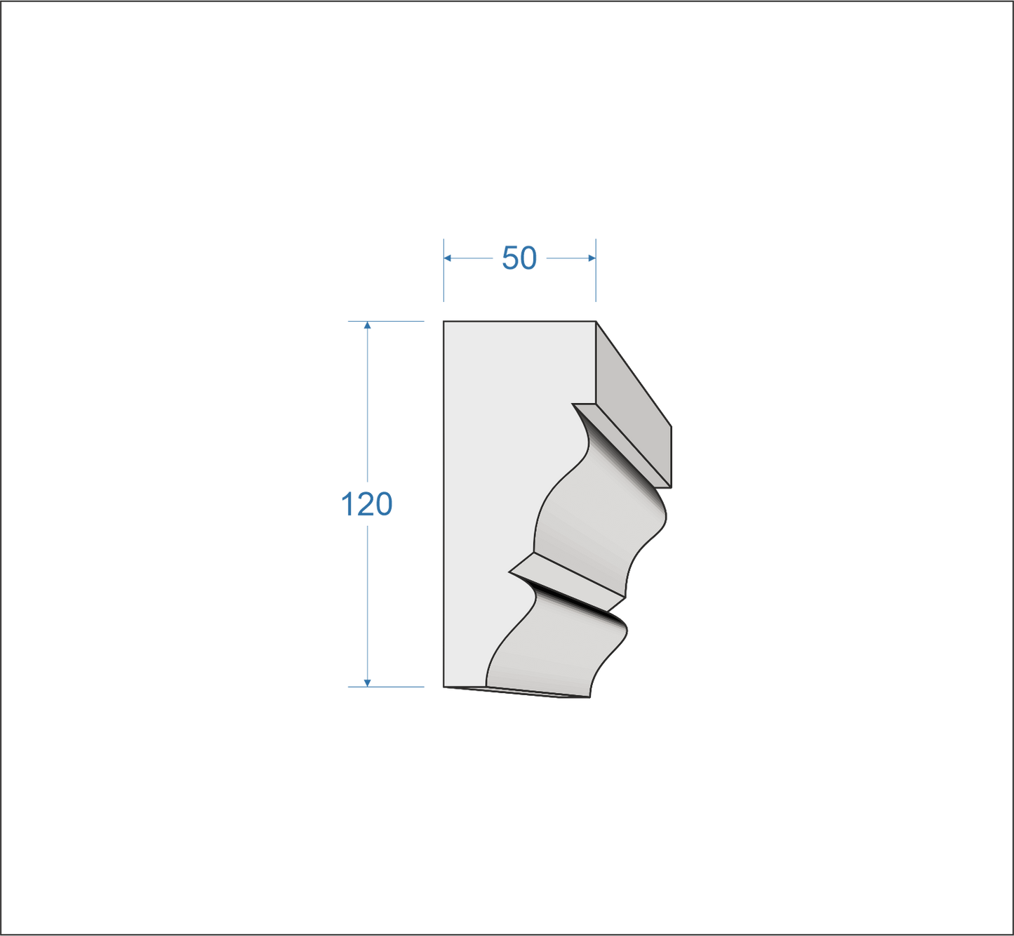 Profil Decorativ din Polistiren pentru Tavane de Interior CIS0017, folosit ca si cornisa de dimensiuni 120x50x2000