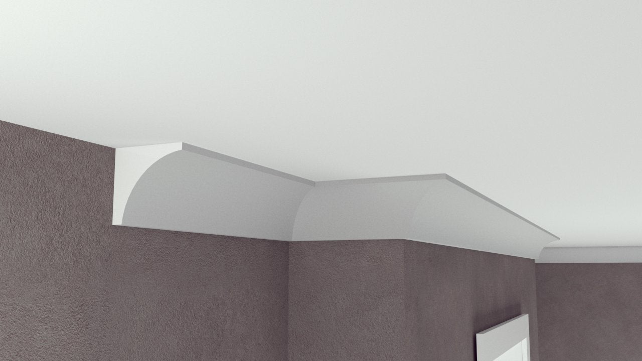 Profil Decorativ din Polistiren pentru Tavane de Interior CIS0019, folosit ca si cornisa de dimensiuni 90x90x2000
