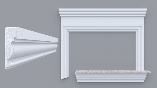 Profil decorativ din polistiren pentru geamuri si usi TRIMINNO-A0001, folosit ca si ancadrament,solbanc sau cornisa de dimensiuni 35x135x2000