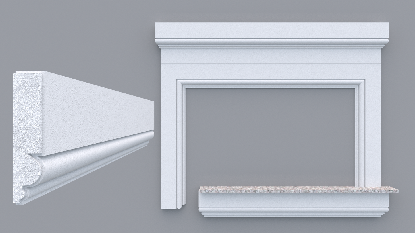 Profil decorativ din polistiren pentru geamuri si usi TRIMINNO-A0004, folosit ca si ancadrament,solbanc sau cornisa de dimensiuni 35x160x2000