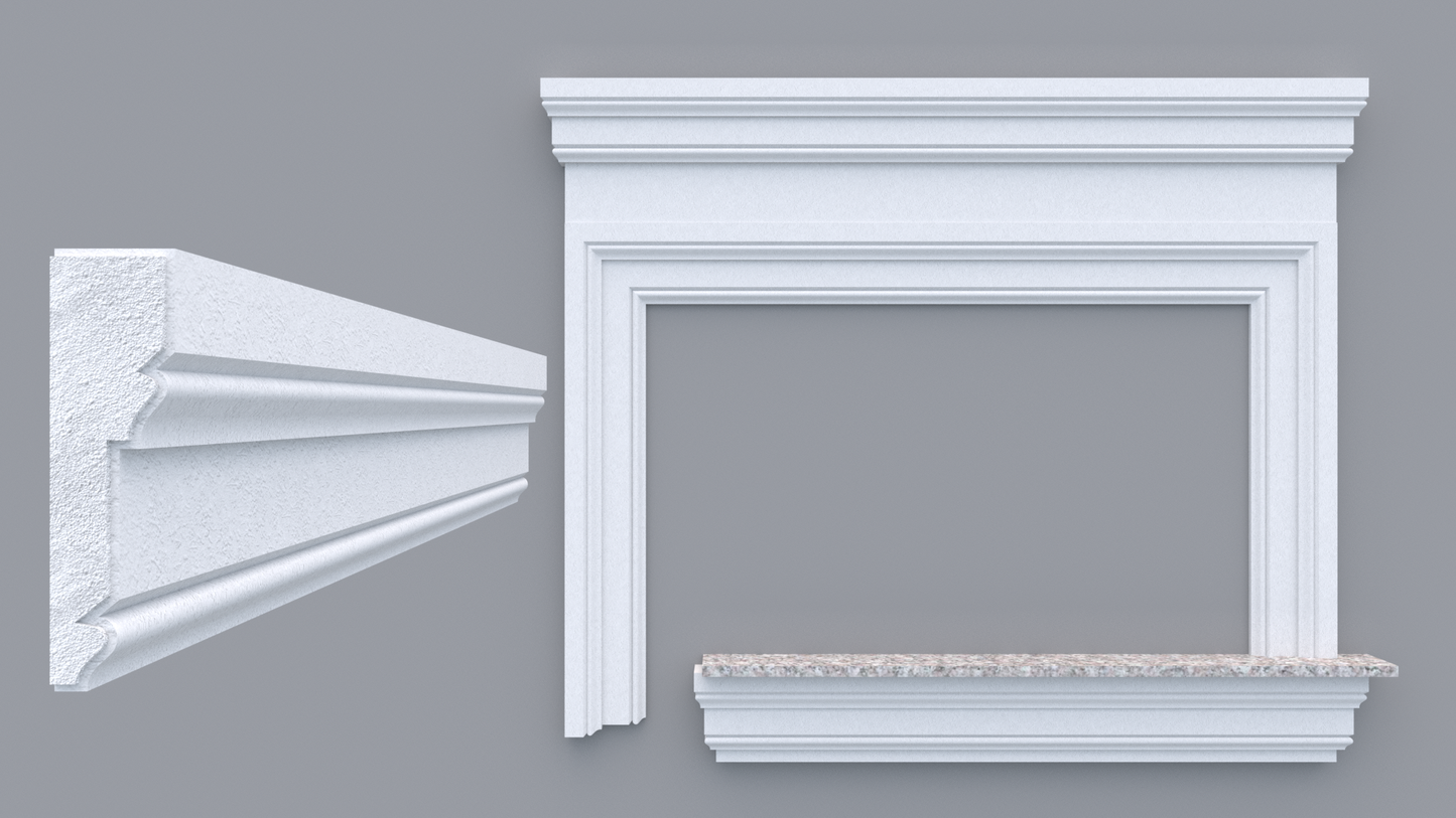 Profil decorativ din polistiren pentru geamuri si usi TRIMINNO-A0005, folosit ca si ancadrament,solbanc sau cornisa de dimensiuni 41x151x2000