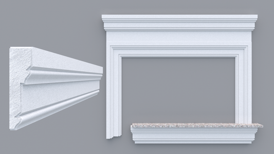 Profil decorativ din polistiren pentru geamuri si usi TRIMINNO-A0005, folosit ca si ancadrament,solbanc sau cornisa de dimensiuni 41x151x2000