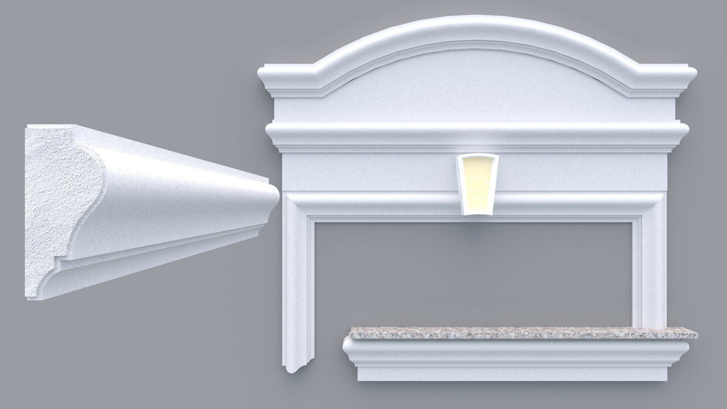 Profil decorativ din polistiren pentru geamuri si usi TRIMINNO-A0006, folosit ca si ancadrament,solbanc sau cornisa de dimensiuni 55x120x2000