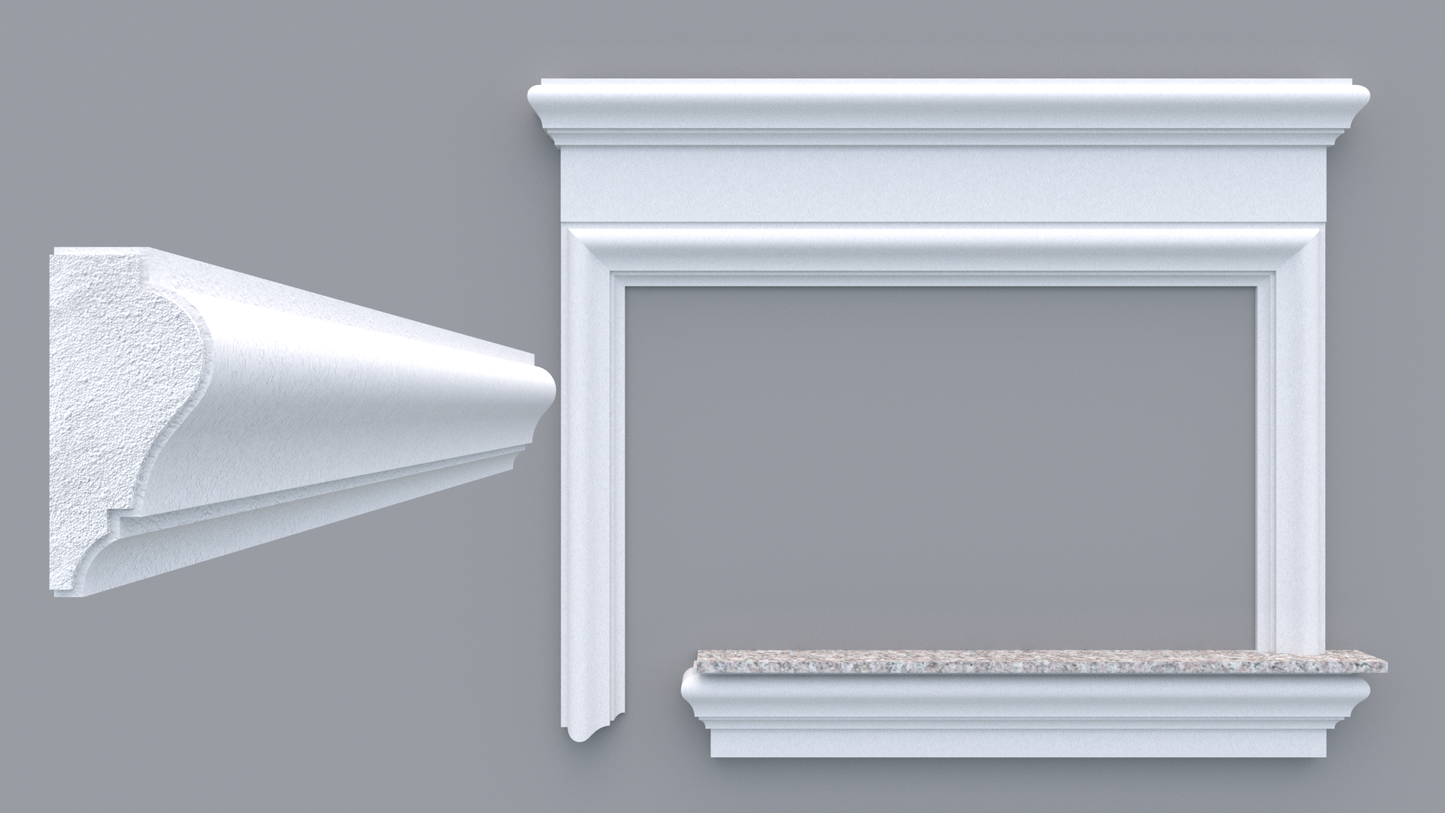 Profil decorativ din polistiren pentru geamuri si usi TRIMINNO-A0006, folosit ca si ancadrament,solbanc sau cornisa de dimensiuni 55x120x2000