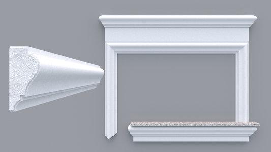 Profil decorativ din polistiren pentru geamuri si usi TRIMINNO-A0006, folosit ca si ancadrament,solbanc sau cornisa de dimensiuni 55x120x2000