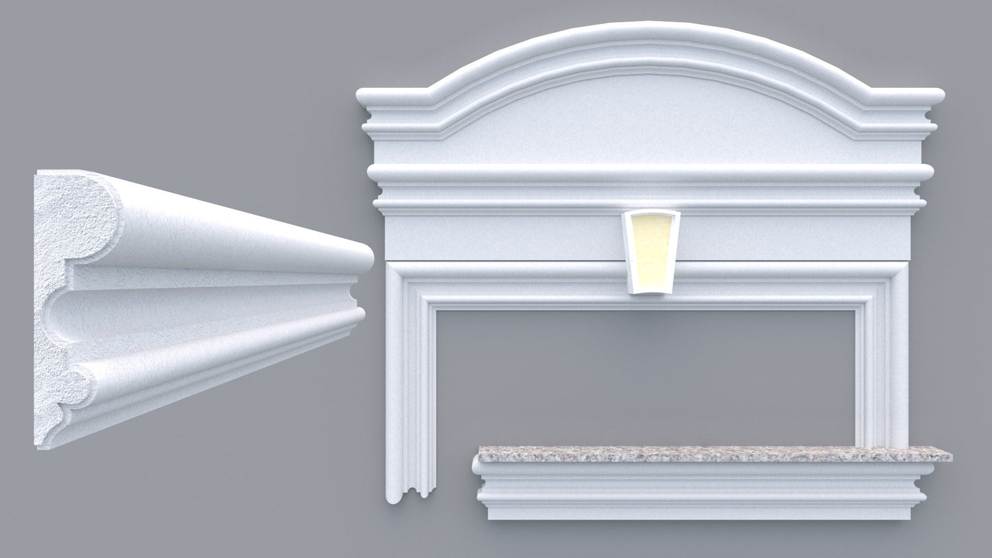 Profil decorativ din polistiren pentru geamuri si usi TRIMINNO-A0007, folosit ca si ancadrament,solbanc sau cornisa de dimensiuni 44x140x2000