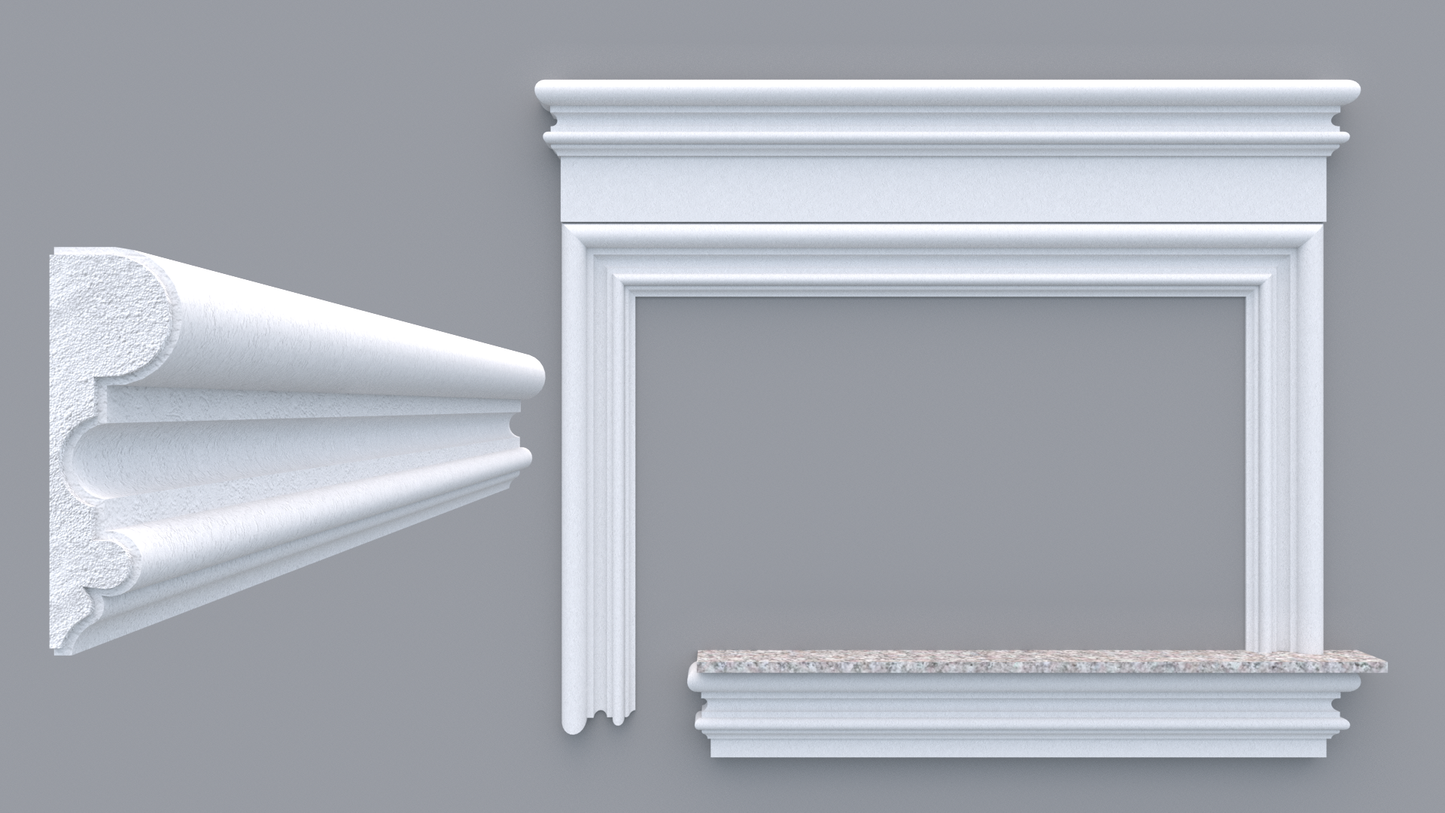 Profil decorativ din polistiren pentru geamuri si usi TRIMINNO-A0007, folosit ca si ancadrament,solbanc sau cornisa de dimensiuni 44x140x2000