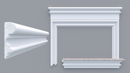 Profil decorativ din polistiren pentru geamuri si usi TRIMINNO-A0007, folosit ca si ancadrament,solbanc sau cornisa de dimensiuni 44x140x2000