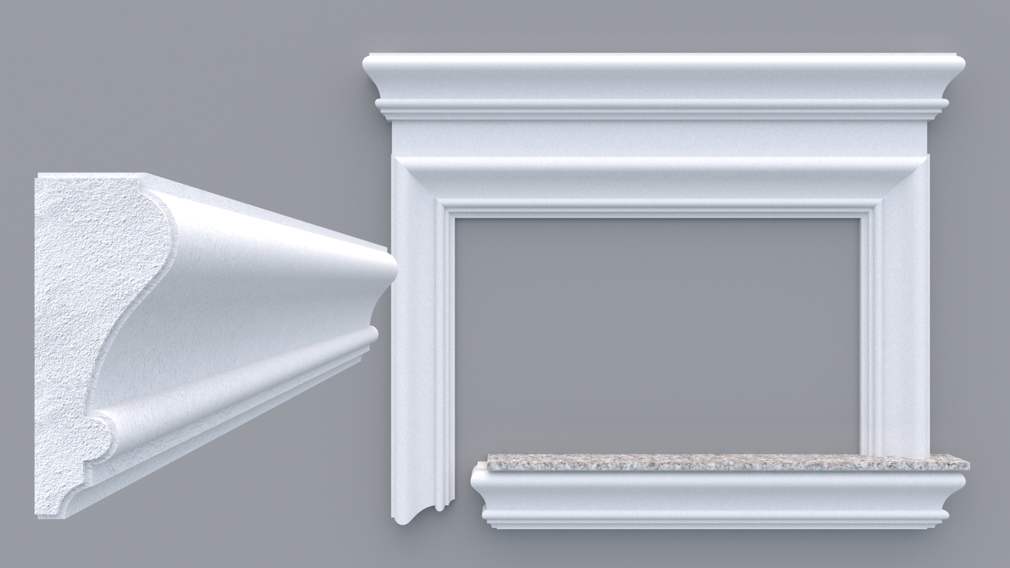 Profil decorativ din polistiren pentru geamuri si usi TRIMINNO-A0008, folosit ca si ancadrament,solbanc sau cornisa de dimensiuni 70x172x2000