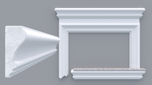 Profil decorativ din polistiren pentru geamuri si usi TRIMINNO-A0008, folosit ca si ancadrament,solbanc sau cornisa de dimensiuni 70x172x2000