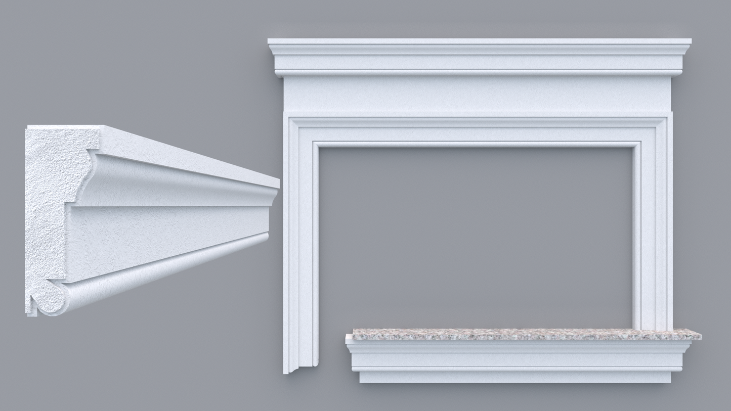 Profil decorativ din polistiren pentru geamuri si usi TRIMINNO-A0009, folosit ca si ancadrament,solbanc sau cornisa de dimensiuni 52x130x2000