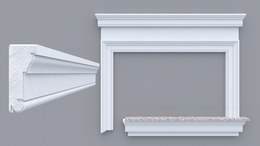 Profil decorativ din polistiren pentru geamuri si usi TRIMINNO-A0009, folosit ca si ancadrament,solbanc sau cornisa de dimensiuni 52x130x2000