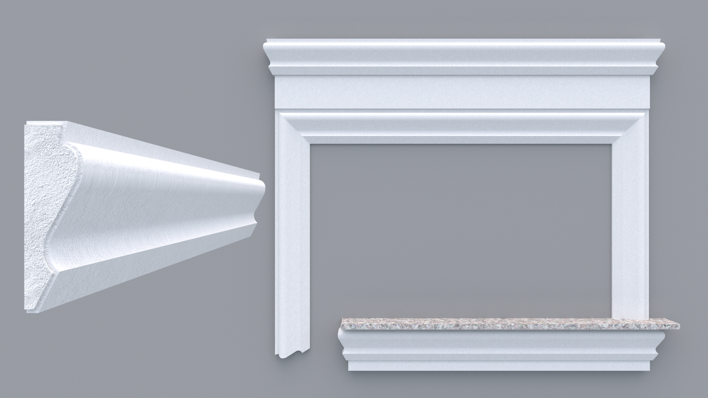 Profil decorativ din polistiren pentru geamuri si usi TRIMINNO-A0010, folosit ca si ancadrament,solbanc sau cornisa de dimensiuni 40x135x2000
