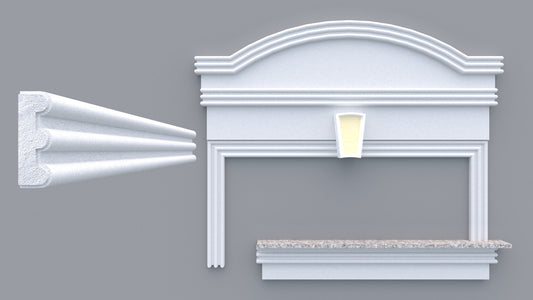Profil decorativ din polistiren pentru geamuri si usi TRIMINNO-A0011, folosit ca si ancadrament,solbanc sau cornisa de dimensiuni 30x90x2000
