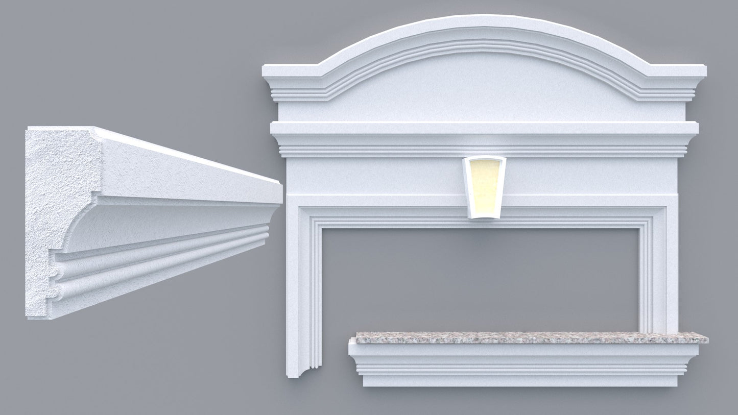 Profil decorativ din polistiren pentru geamuri si usi TRIMINNO-A0013, folosit ca si ancadrament,solbanc sau cornisa de dimensiuni 53x130x2000