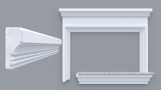Profil decorativ din polistiren pentru geamuri si usi TRIMINNO-A0013, folosit ca si ancadrament,solbanc sau cornisa de dimensiuni 53x130x2000