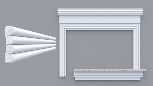 Profil decorativ din polistiren pentru geamuri si usi TRIMINNO-A0014, folosit ca si ancadrament,solbanc sau cornisa de dimensiuni 30x120x2000