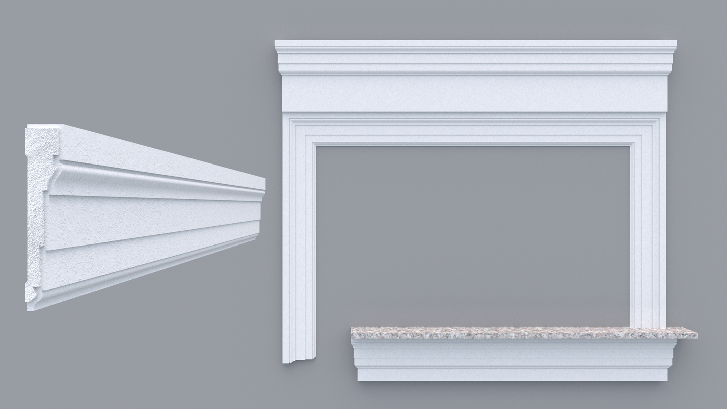 Profil decorativ din polistiren pentru geamuri si usi TRIMINNO-A0015, folosit ca si ancadrament,solbanc sau cornisa de dimensiuni 40x128x2000